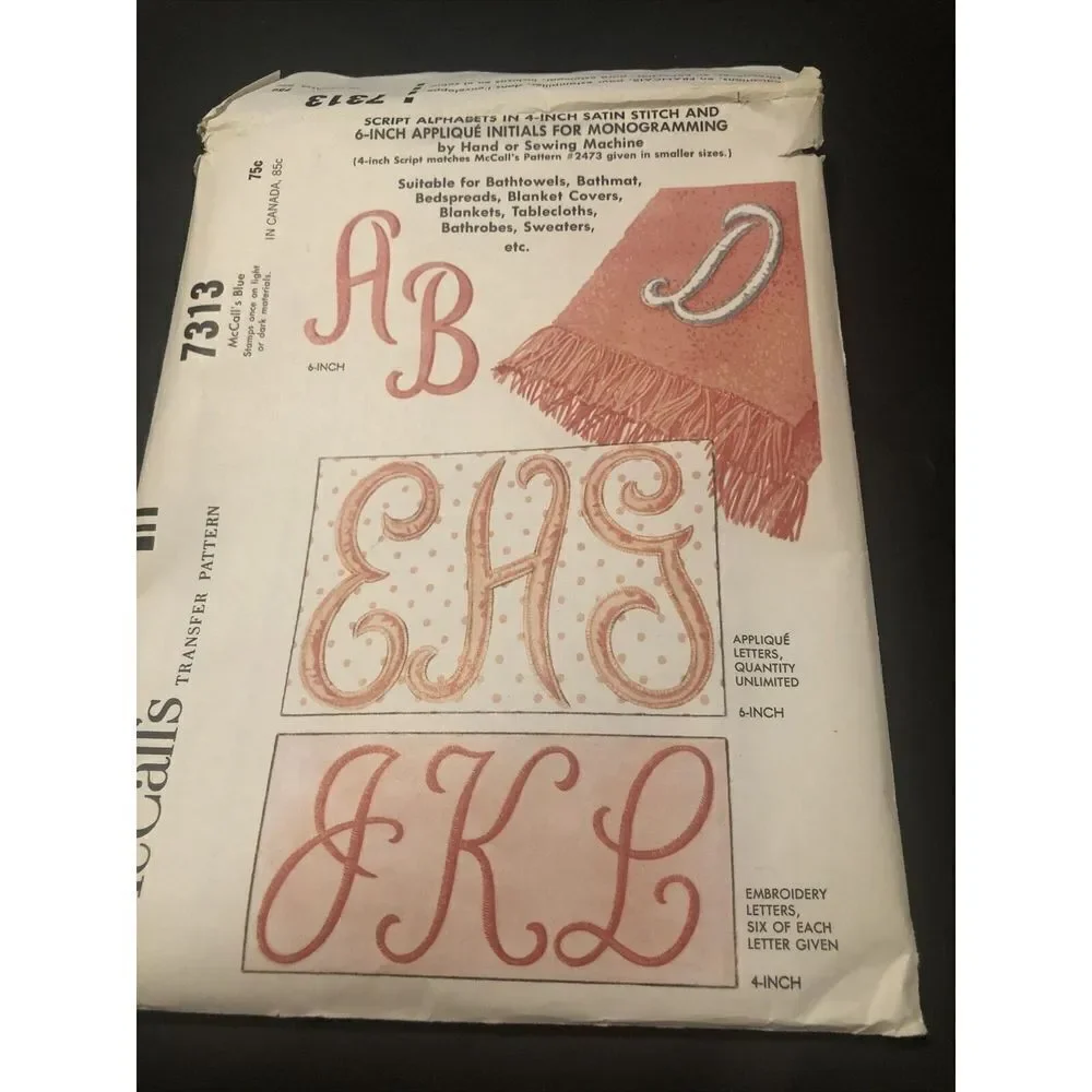 McCalls Pattern  7313 Initial Monogramming Uncut Vintage